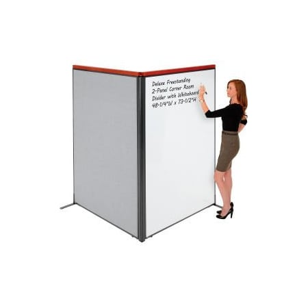 Global Equipment Interion    Deluxe Freestanding 2-Panel Corner Room Divider w/Whiteboard 48-1/4"W x 73-1/2"H Gray 695166GY